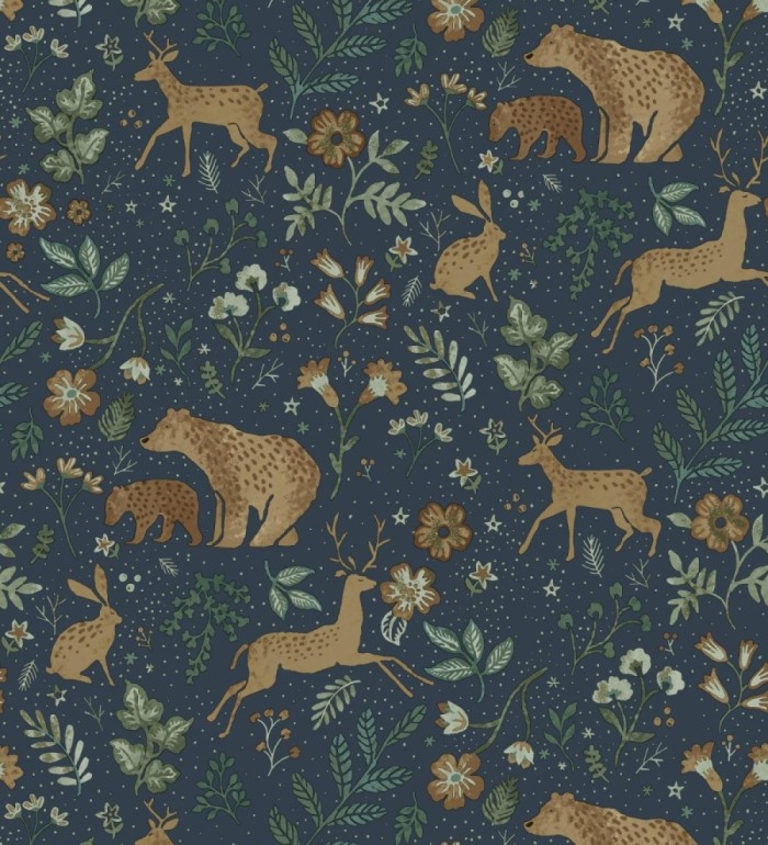 Papel pintado infantil de osos y ciervos con plantas y flores - Nature Smile 683500