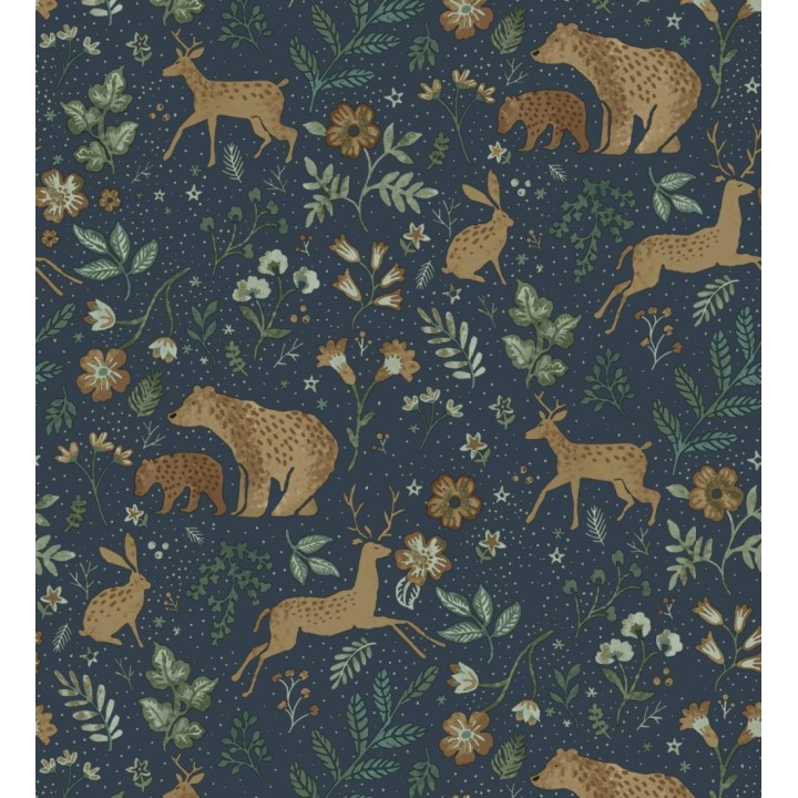 Papel pintado infantil de osos y ciervos con plantas y flores - Nature Smile 683500