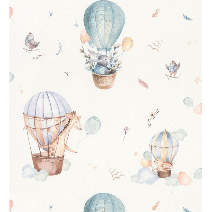 Papel pintado infantil de globos aerostáticos con animales adorables - Dreamy Balloons 683501