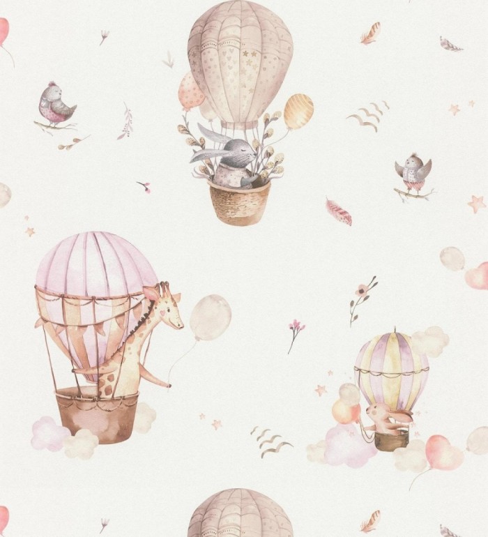 Papel pintado infantil de globos aerostáticos con animales adorables - Dreamy Balloons 683502