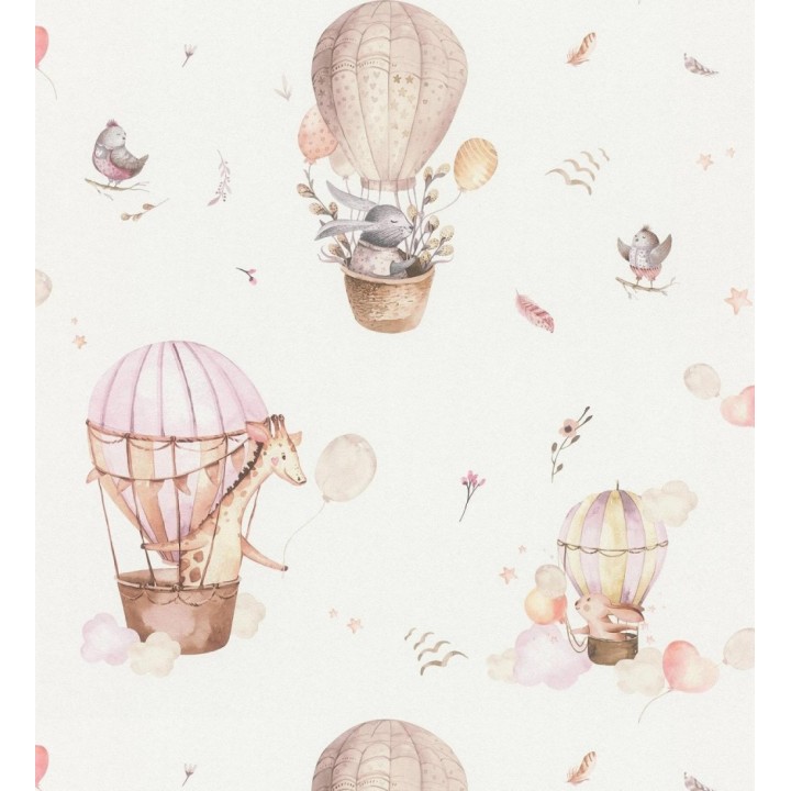 Papel pintado infantil de globos aerostáticos con animales adorables - Dreamy Balloons 683502