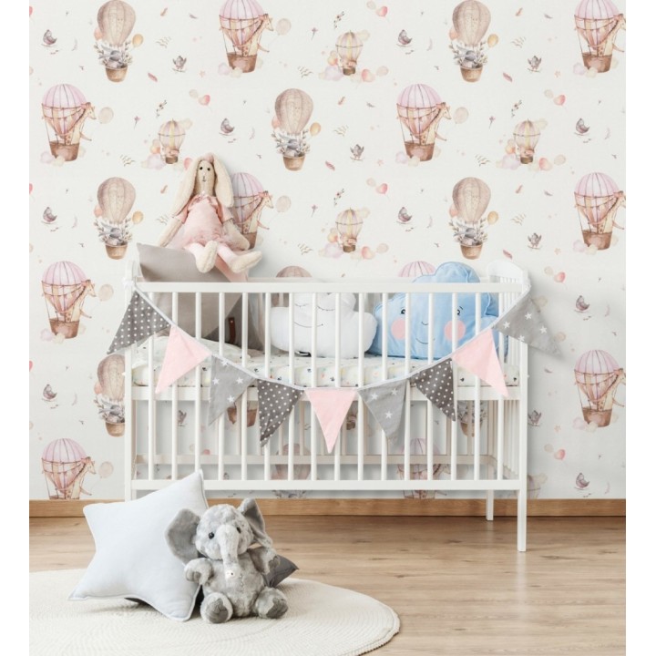 Papel pintado infantil de globos aerostáticos con animales adorables - Dreamy Balloons 683502