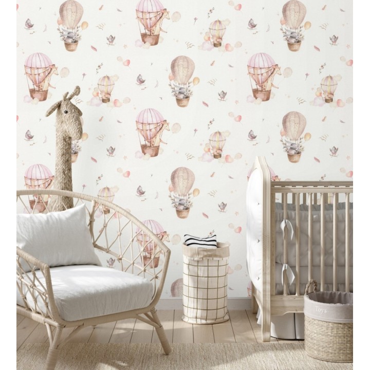 Papel pintado infantil de globos aerostáticos con animales adorables - Dreamy Balloons 683502