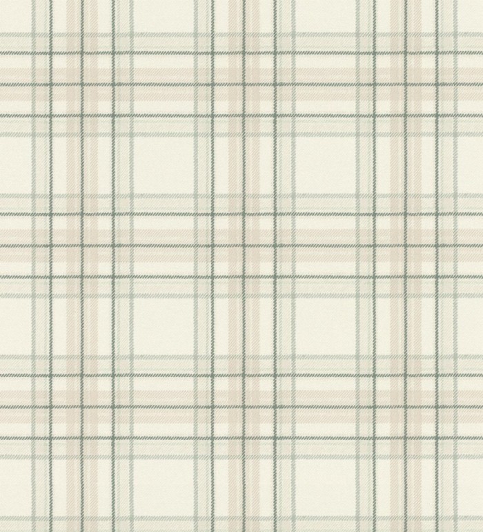 Papel pintado cuadros escoceses tonos verde y beige - Paterson 683505