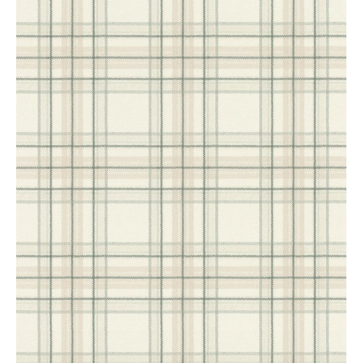 Papel pintado cuadros escoceses tonos verde y beige - Paterson 683505