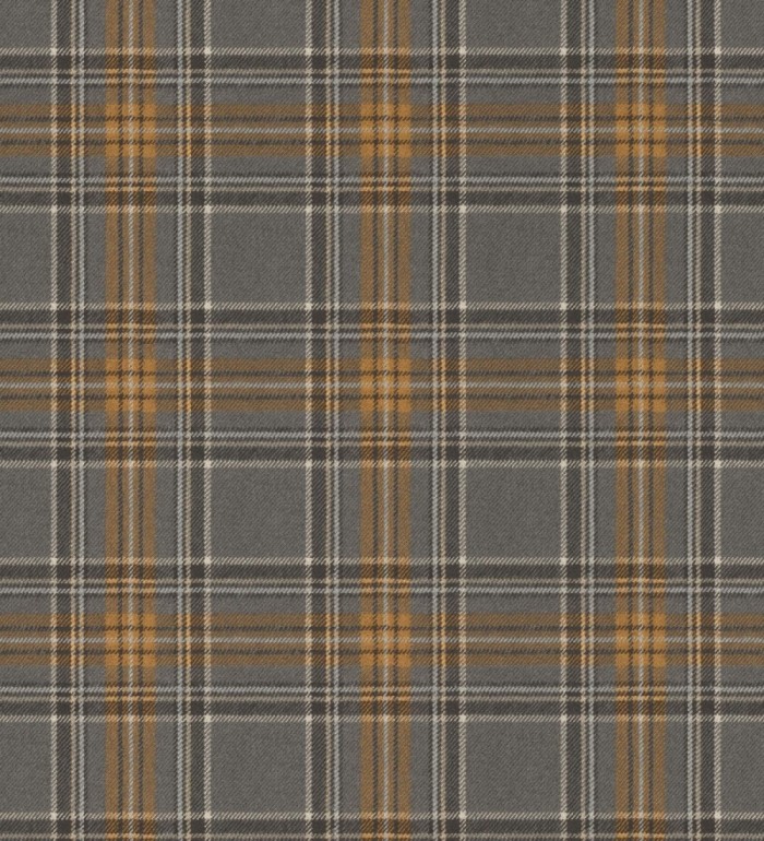 Papel pintado cuadros escoceses tonos gris oscuro y naranja - Paterson 683507