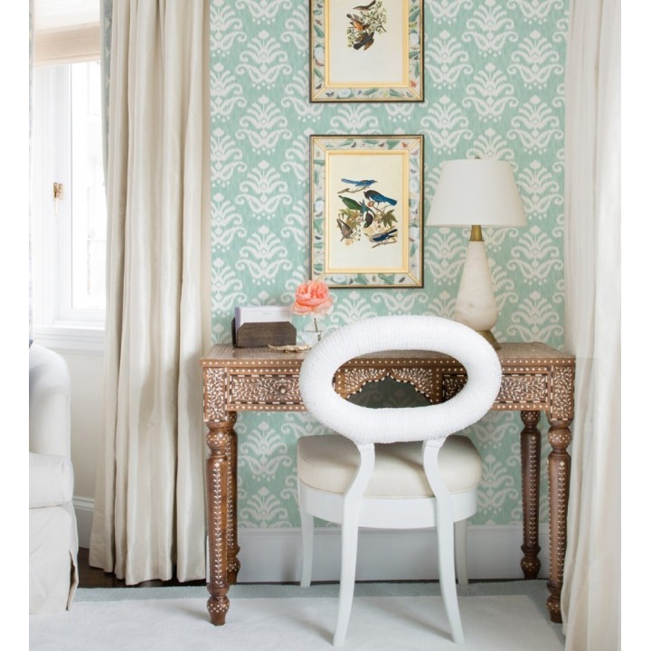 Papel pintado damasco con efecto textil en tono verde agua - Tiffany 683511