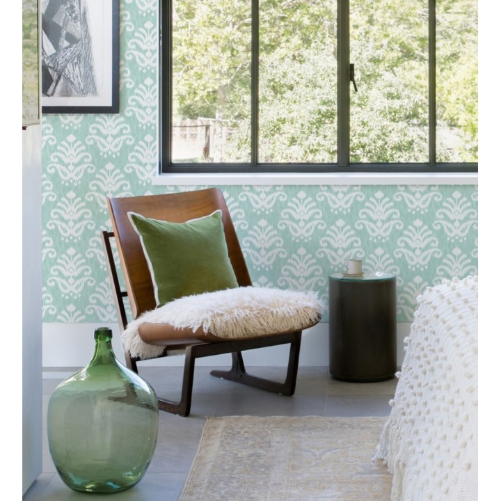 Papel pintado damasco con efecto textil en tono verde agua - Tiffany 683511