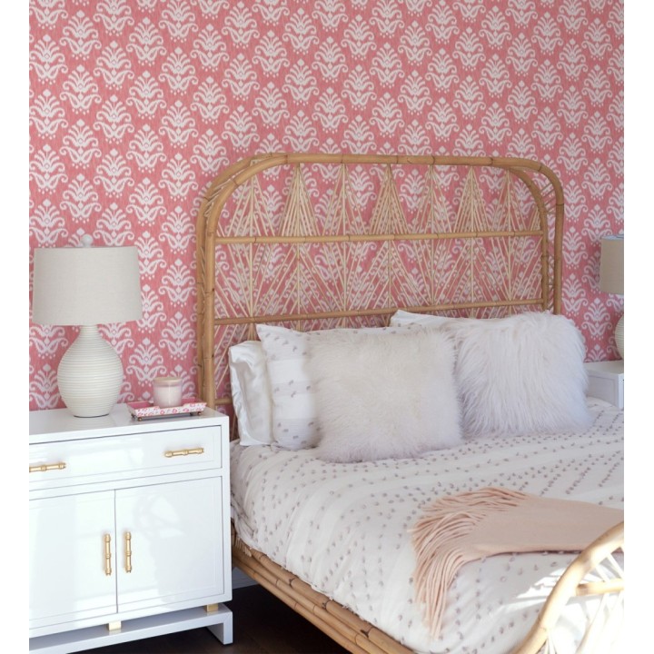 Papel pintado damasco con efecto textil en tono coral rojo - Tiffany 683514