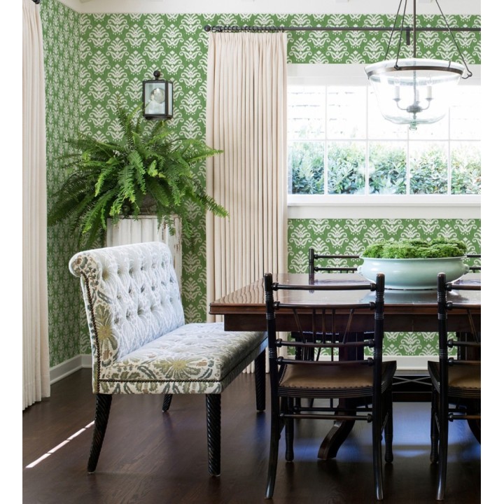 Papel pintado damasco con efecto textil en tono verde esmeralda - Tiffany 683515