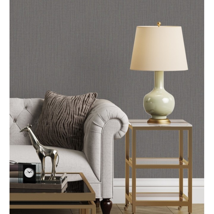 Papel pintado de tejido de lino en tonos gris oscuro - Savoy Linen 683521