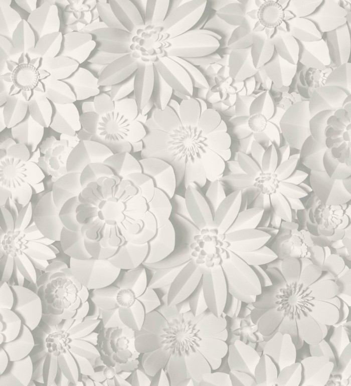 Papel pintado floral con efecto flores 3D en color blanco y gris estilo origami - Enora Petals 683523