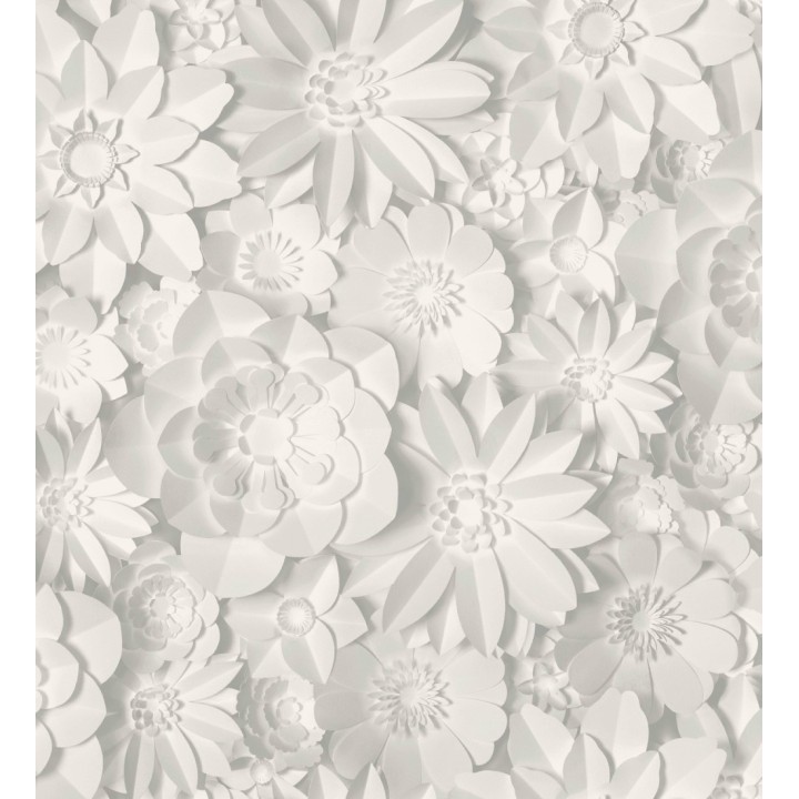 Papel pintado floral con efecto flores 3D en color blanco y gris estilo origami - Enora Petals 683523