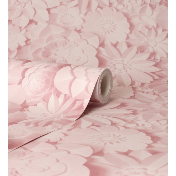 Papel pintado floral con efecto flores 3D en color rosa estilo origami - Enora Petals 683524