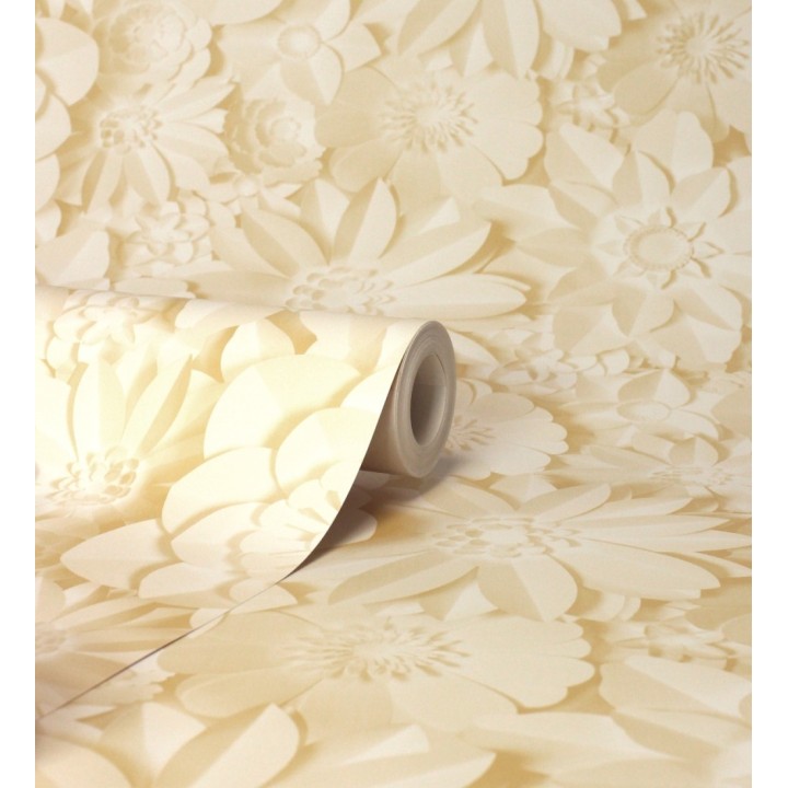 Papel pintado floral con efecto flores 3D en color amarillo estilo origami - Enora Petals 683525