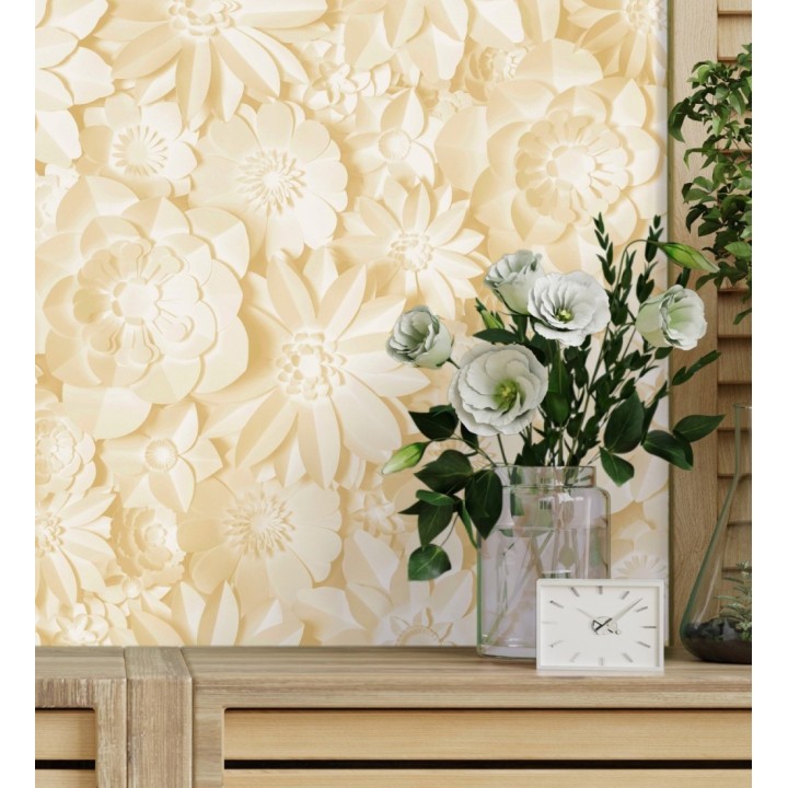 Papel pintado floral con efecto flores 3D en color amarillo estilo origami - Enora Petals 683525