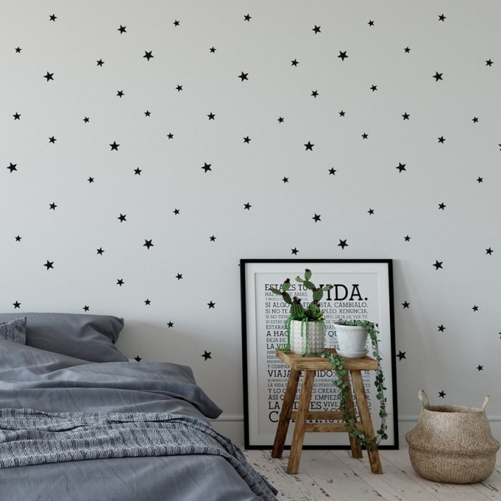 Papel pintado estrellas pequeñas negras y fondo blanco - Mystery Stars 125926