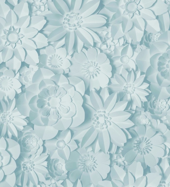 Papel pintado floral con efecto flores 3D en color azul celeste estilo origami - Enora Petals 683526