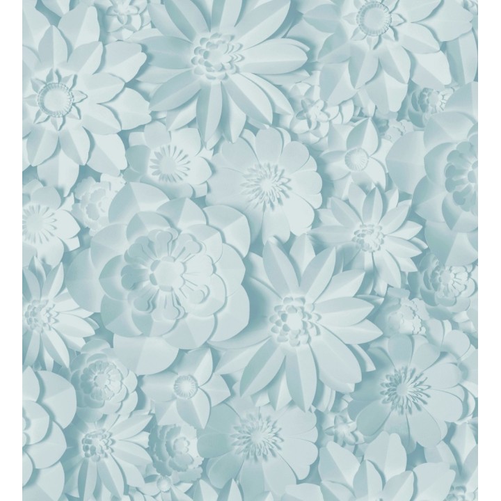 Papel pintado floral con efecto flores 3D en color azul celeste estilo origami - Enora Petals 683526