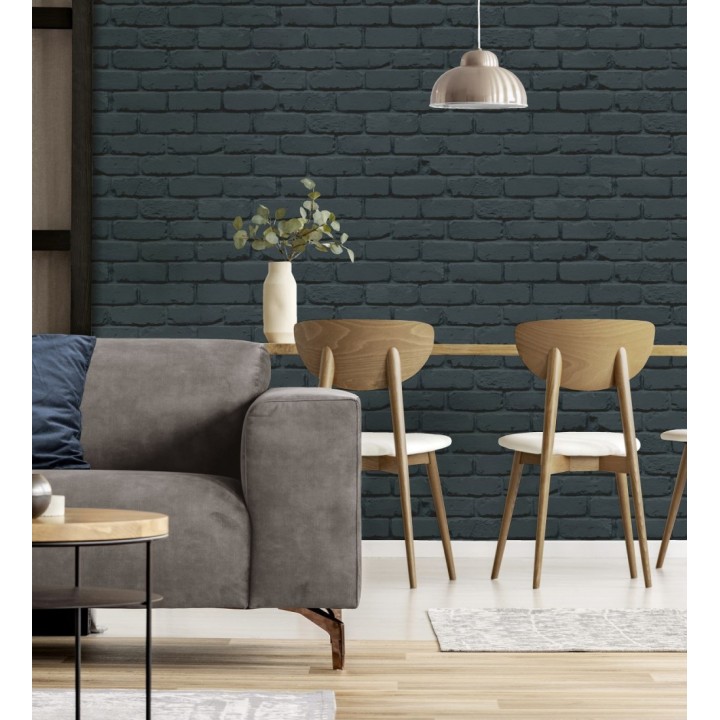 Papel pintado muro de ladrillos en color azul oscuro - Manchester Break 683531