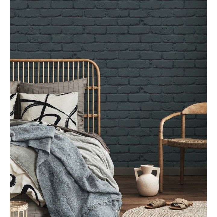 Papel pintado muro de ladrillos en color azul oscuro - Manchester Break 683531