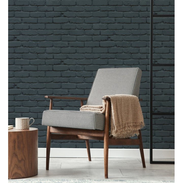 Papel pintado muro de ladrillos en color azul oscuro - Manchester Break 683531