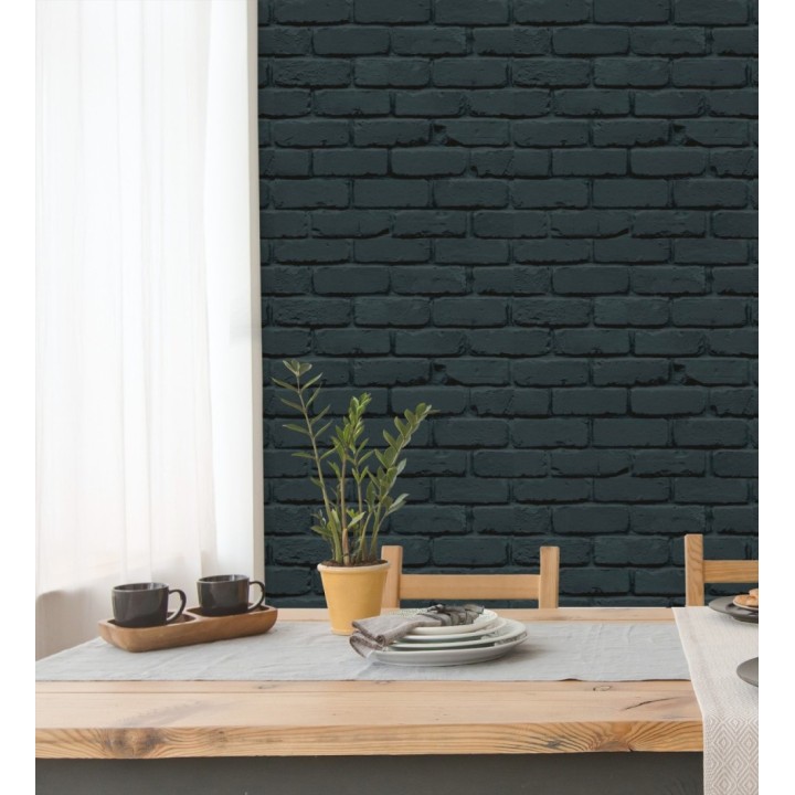 Papel pintado muro de ladrillos en color azul oscuro - Manchester Break 683531
