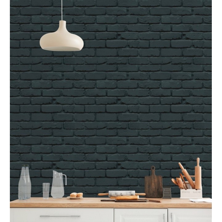 Papel pintado muro de ladrillos en color azul oscuro - Manchester Break 683531