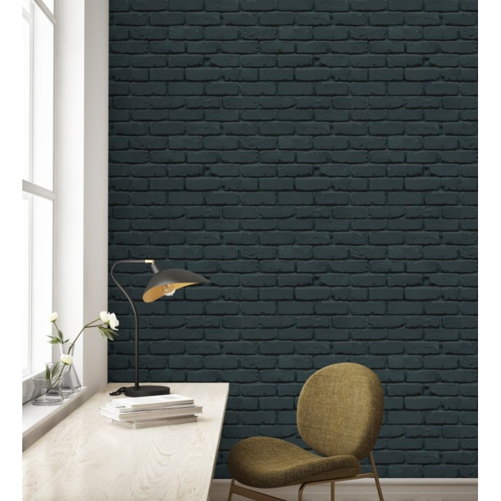 Papel pintado muro de ladrillos en color azul oscuro - Manchester Break 683531