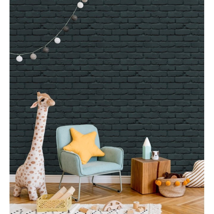 Papel pintado muro de ladrillos en color azul oscuro - Manchester Break 683531