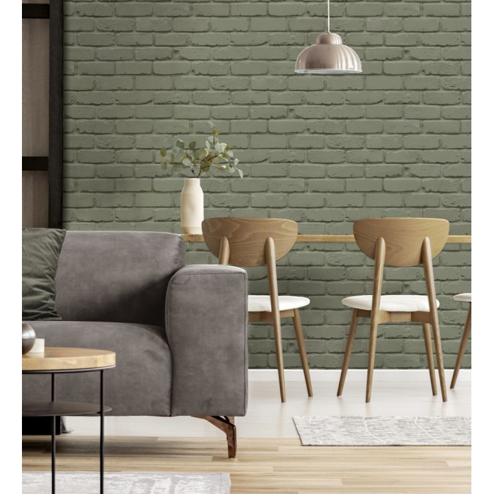 Papel pintado muro de ladrillos en color verde - Manchester Break 683532