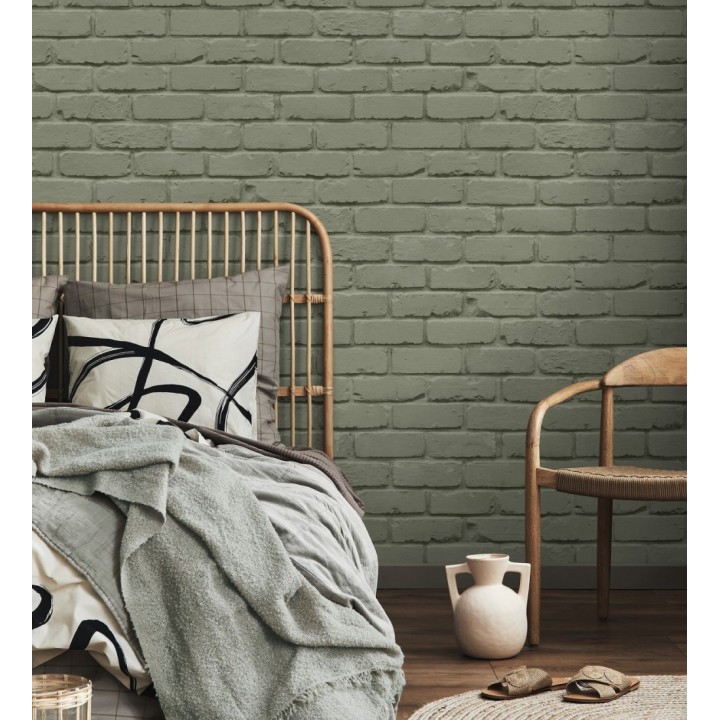 Papel pintado muro de ladrillos en color verde - Manchester Break 683532