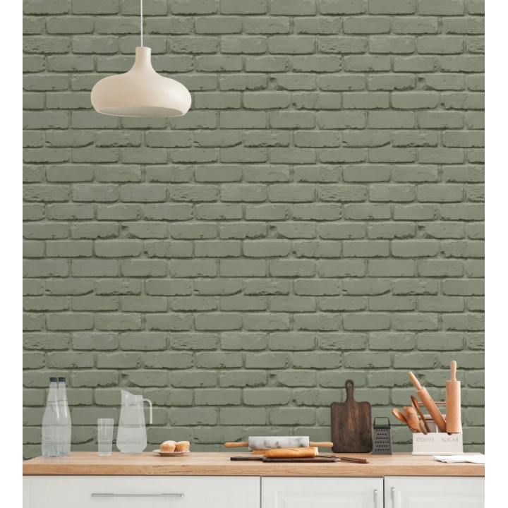 Papel pintado muro de ladrillos en color verde - Manchester Break 683532