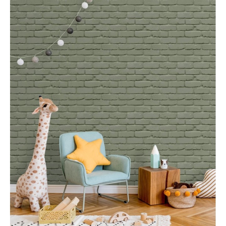 Papel pintado muro de ladrillos en color verde - Manchester Break 683532