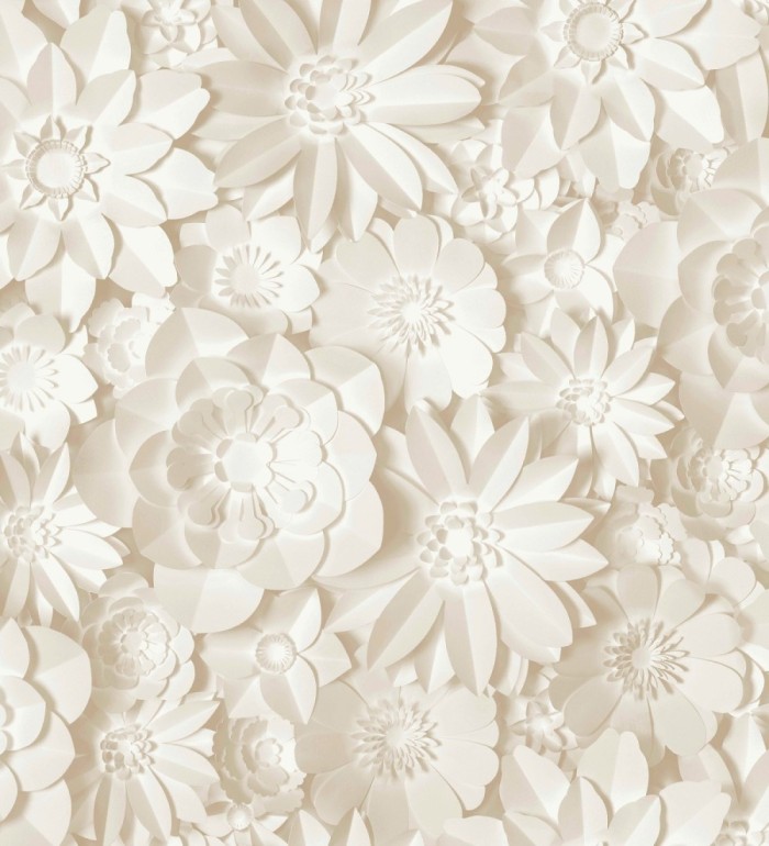 Papel pintado floral con efecto flores 3D en color beige estilo origami - Enora Petals 683533