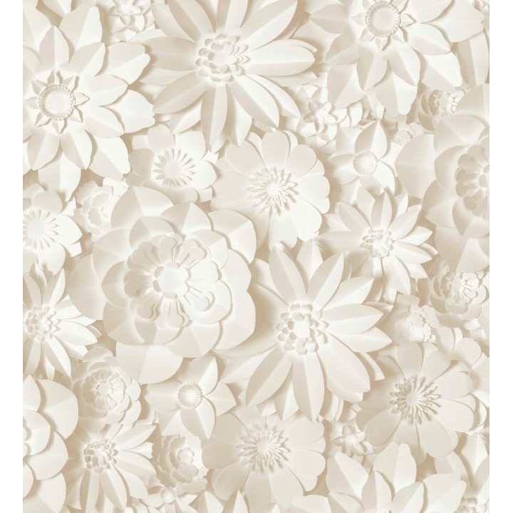 Papel pintado floral con efecto flores 3D en color beige estilo origami - Enora Petals 683533
