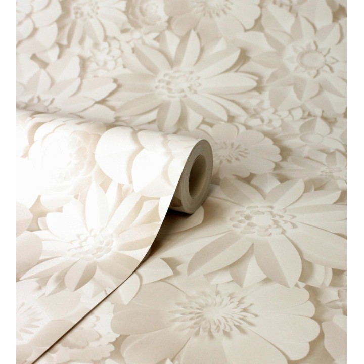 Papel pintado floral con efecto flores 3D en color beige estilo origami - Enora Petals 683533