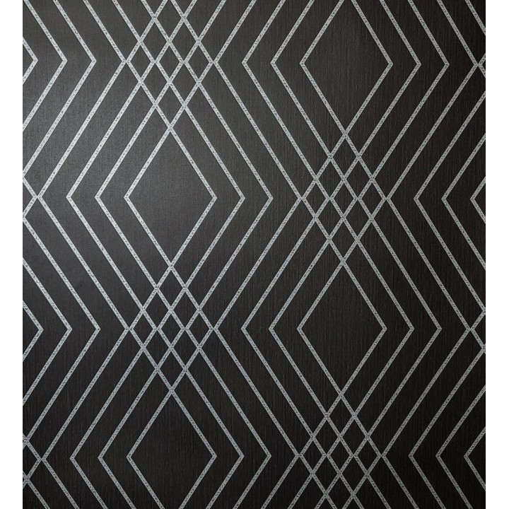Papel pintado geométrico art déco fondo negro con líneas metalizadas en plata - Clark Modern 683542
