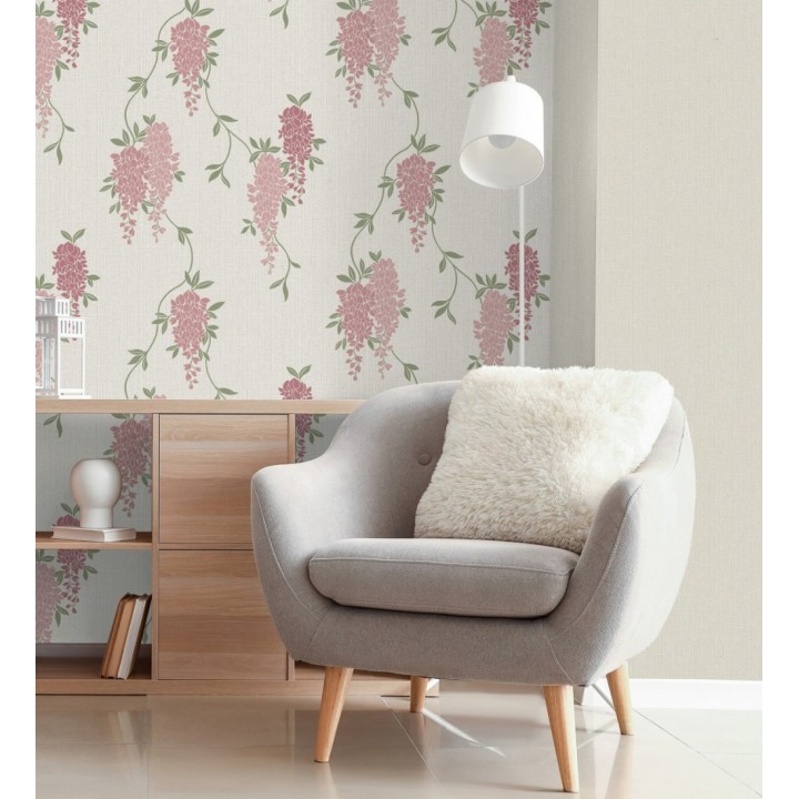 Papel pintado con enredadera floral elegante color rosa - Ivy Blossom 683543