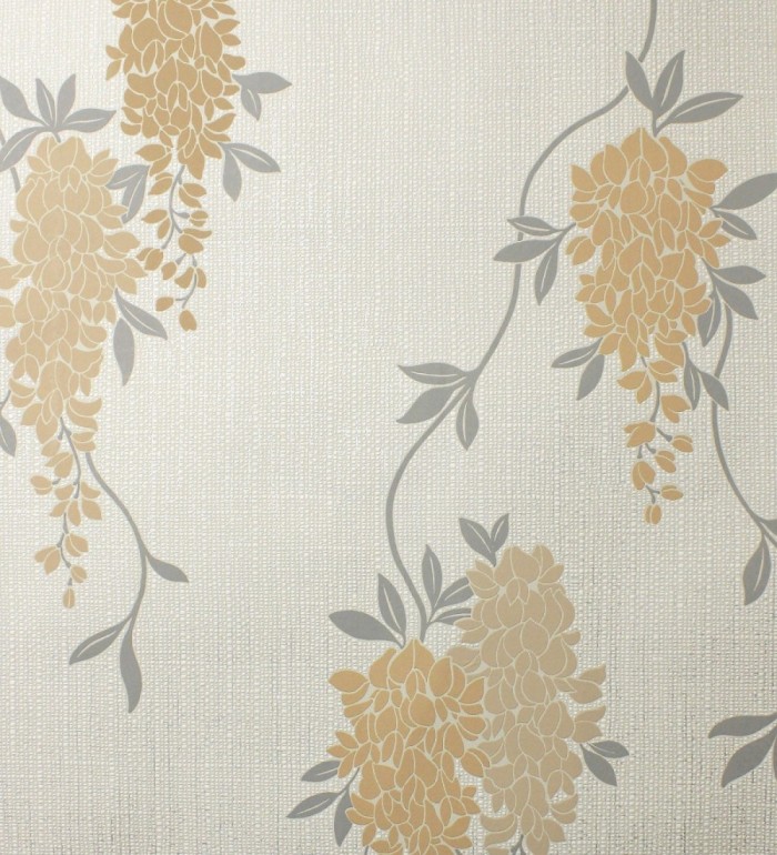 Papel pintado con enredadera floral elegante color amarillo - Ivy Blossom 683544