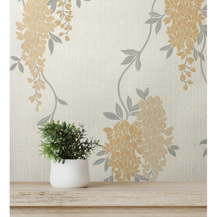 Papel pintado con enredadera floral elegante color amarillo - Ivy Blossom 683544