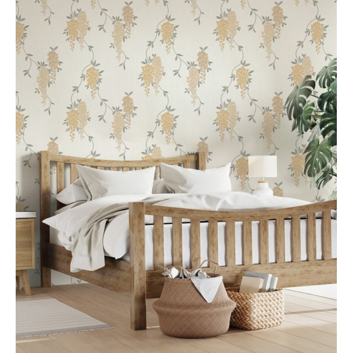 Papel pintado con enredadera floral elegante color amarillo - Ivy Blossom 683544