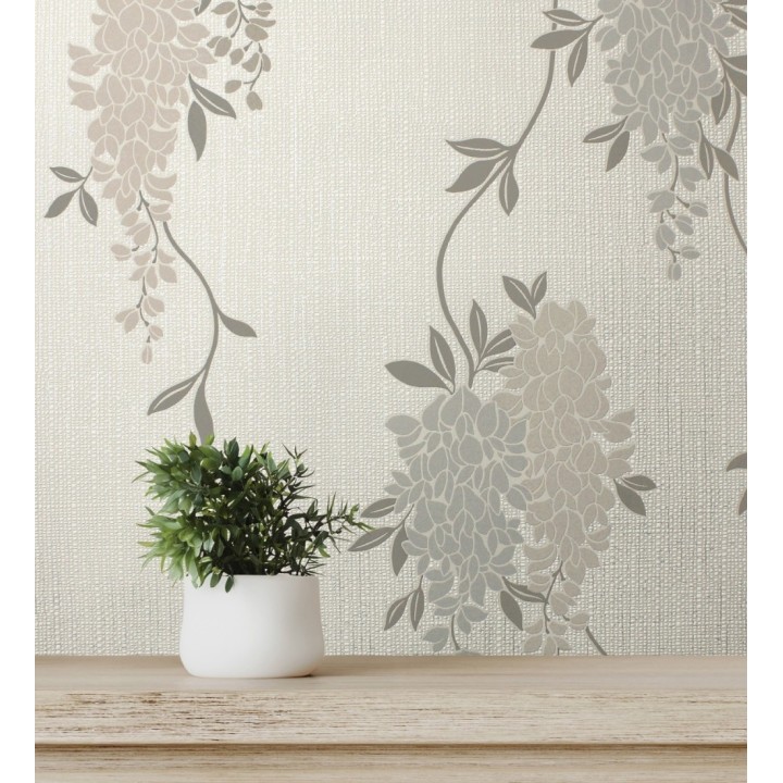 Papel pintado con enredadera floral elegante color beige - Ivy Blossom 683545
