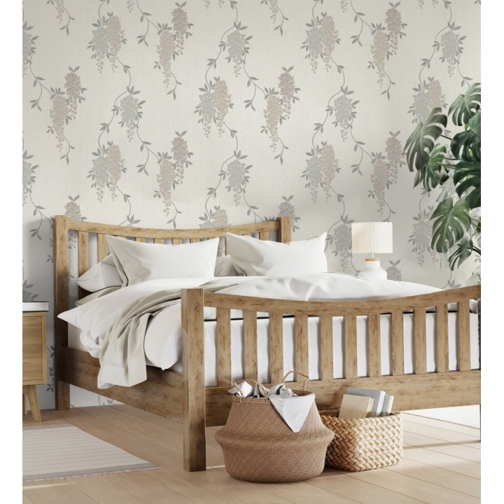 Papel pintado con enredadera floral elegante color beige - Ivy Blossom 683545
