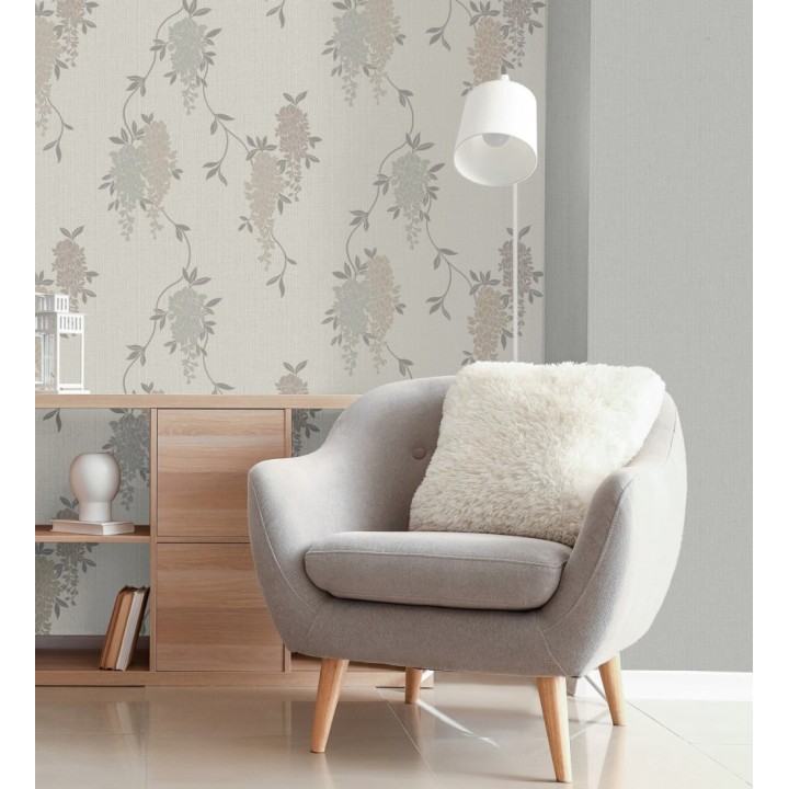 Papel pintado con enredadera floral elegante color beige - Ivy Blossom 683545