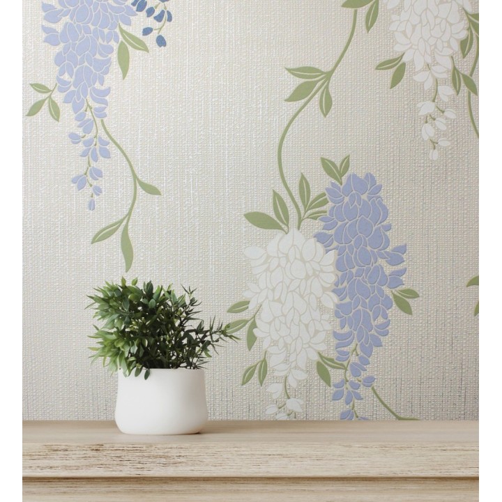 Papel pintado con enredadera floral elegante color azul - Ivy Blossom 683546
