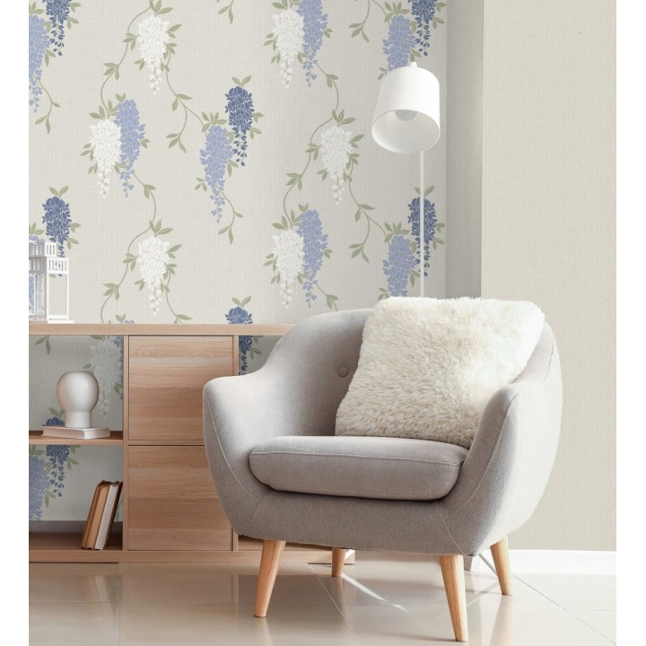 Papel pintado con enredadera floral elegante color azul - Ivy Blossom 683546