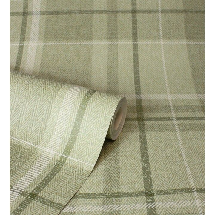 Papel pintado de cuadros escoceses fondo de espiga en tonos verdes - Chevron Edward 683556