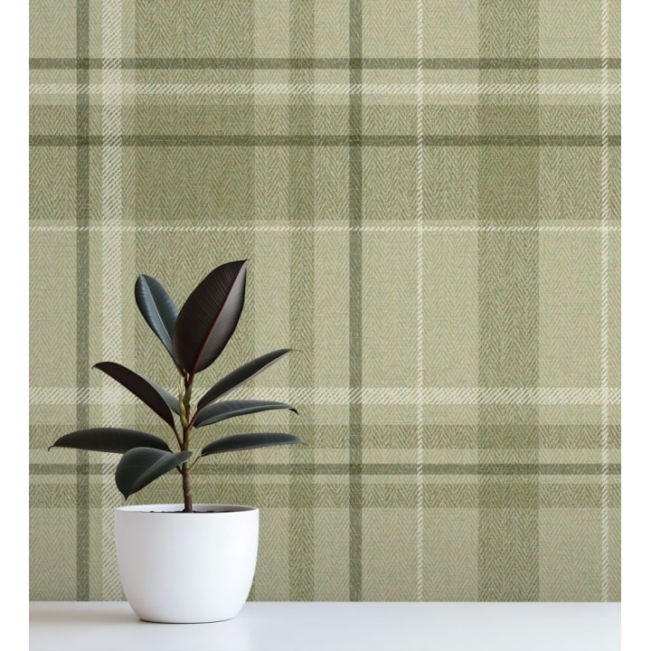 Papel pintado de cuadros escoceses fondo de espiga en tonos verdes - Chevron Edward 683556