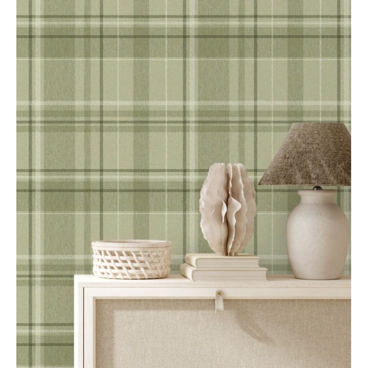 Papel pintado de cuadros escoceses fondo de espiga en tonos verdes - Chevron Edward 683556